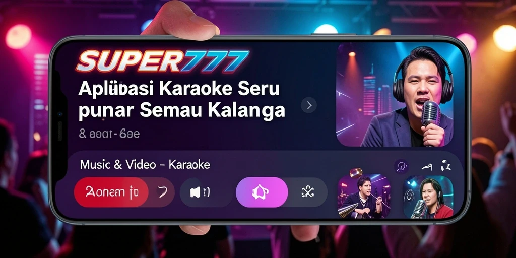 Antarmuka aplikasi SUPER777 yang menarik dan mudah digunakan untuk karaoke.