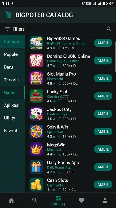 Tampilan katalog aplikasi bigpot88