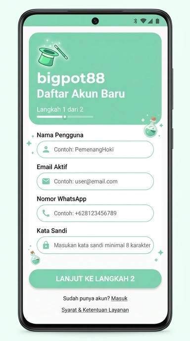 Tampilan halaman daftar bigpot88