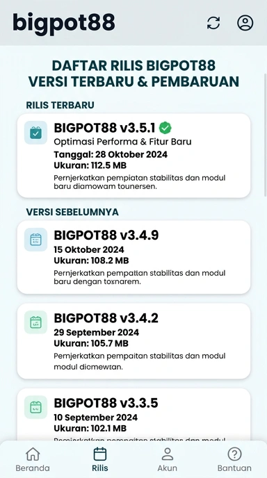 Tampilan riwayat versi bigpot88